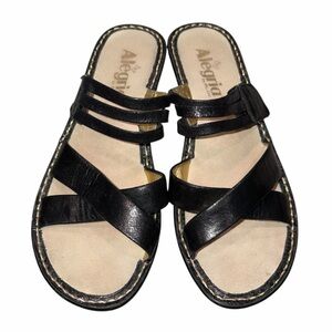 Alegria Black Leather Lei Platform Wedge Sandals Slides Shoes size 36